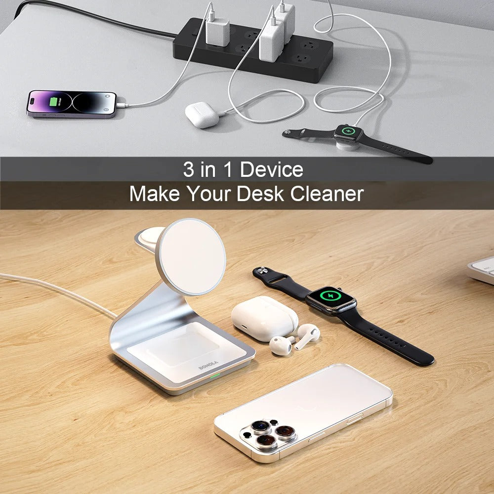 Wireless charging station 3-in-1