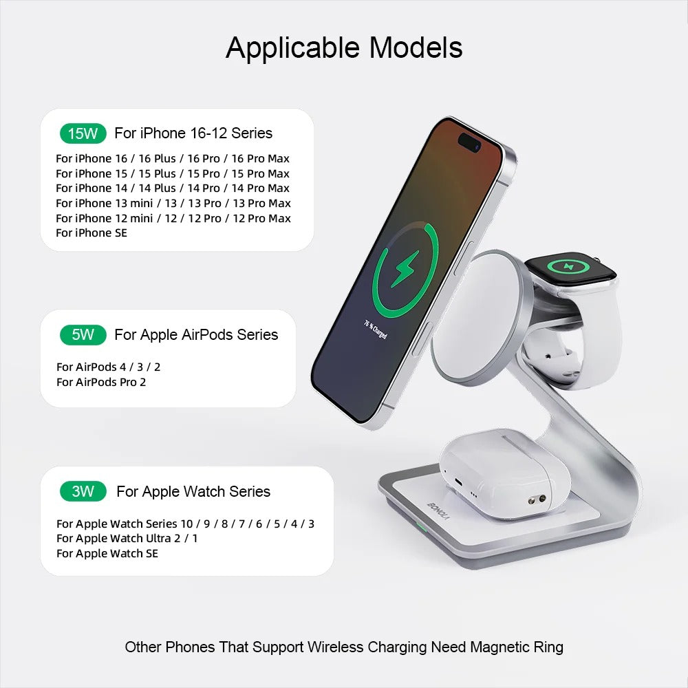 Wireless charging station 3-in-1