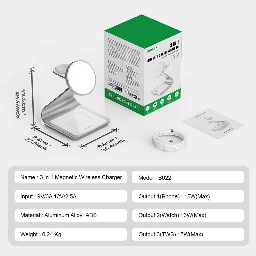 Wireless charging station 3-in-1